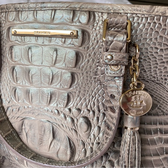 Brahmin Metallic Crocodile Embossed Mini Asher and Wristlet. - Picture 2 of 7